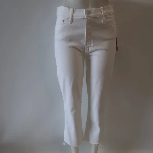 NWT Womens Mother (Item-85) White Insider Crop Step Fray Fairest All Jeans 31